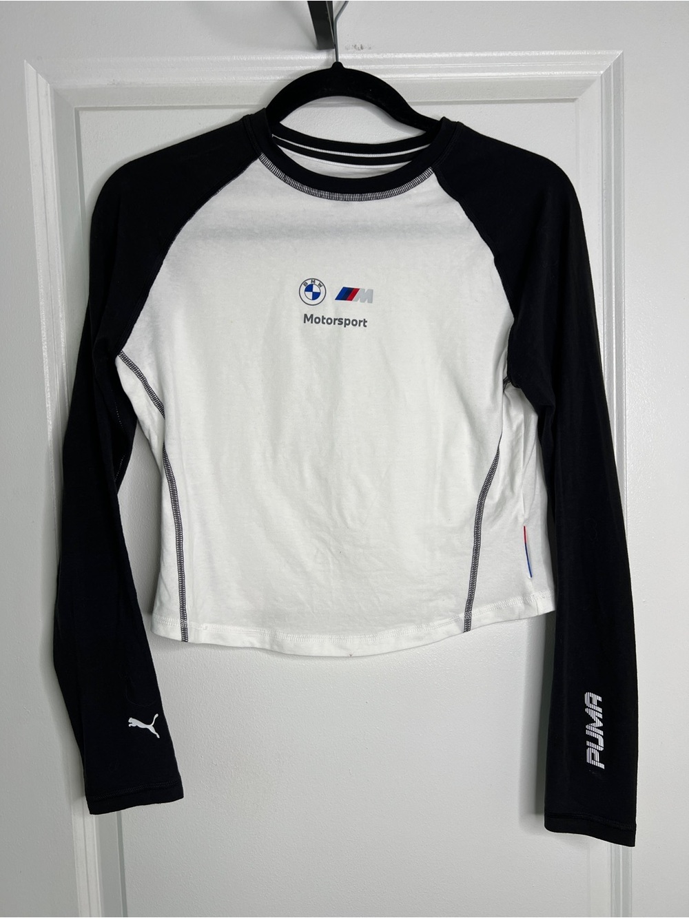 PUMA x BMW Motorsport Womens Crop Top Long Sleeve Graphic Shirt Size Medium